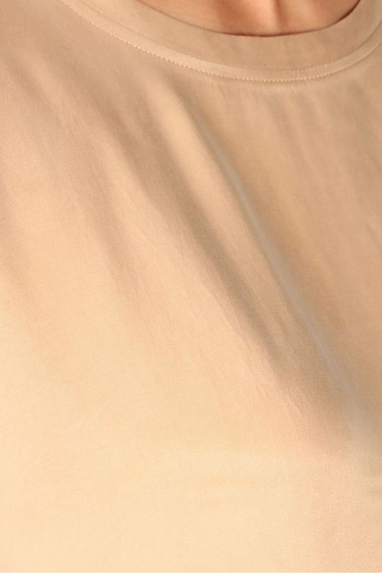 Yaya T-Shirt Fabric Mix With Rounded Hems Camel Brown