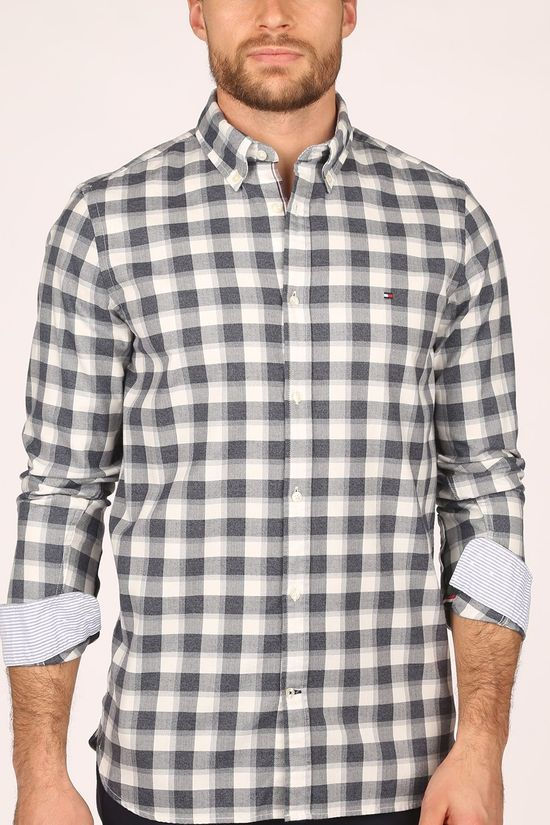 Tommy Hilfiger Hemd Slim Brushed Heather Check Shirt white/mid grey